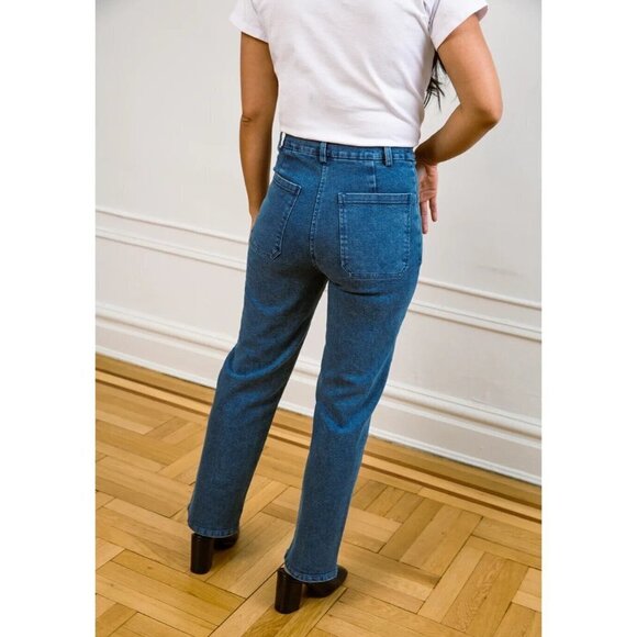 Loup Straight Leg Button Fly Stretch Denim Jeans Medium Blue Wash size XS - Picture 3 of 10